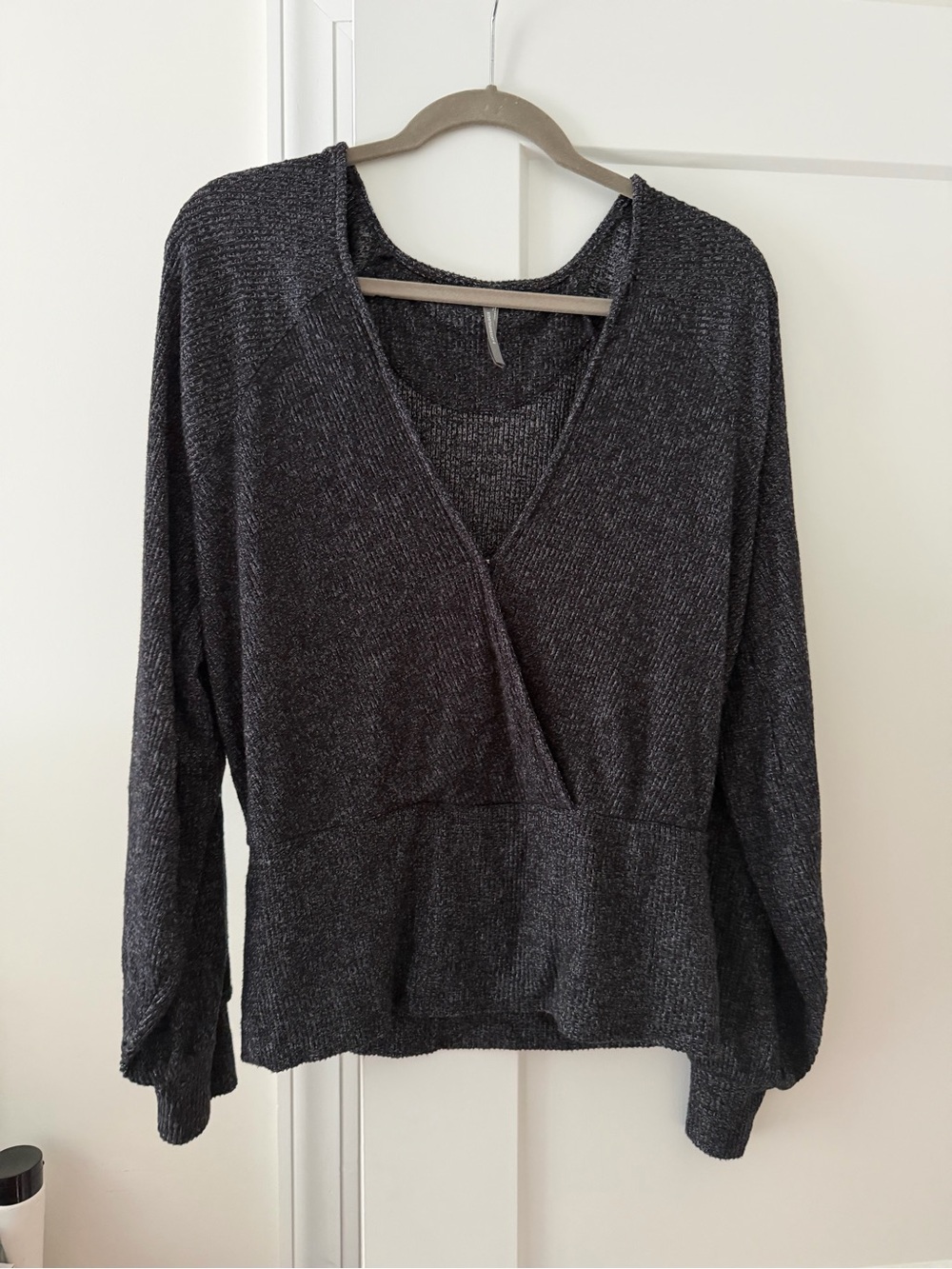 Anthropologie Dark Gray V-Neck Knit Wrap Pullover